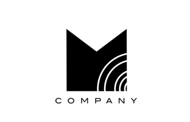 black and white geometric M alphabet letter logo icon design. Creative template for business and company with lines