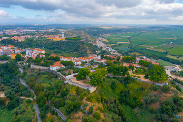 Santarem castle situated on a hill over Tajo river in Portugal