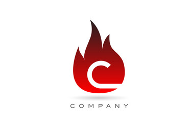 C red fire flames alphabet letter logo design. Creative icon template for business and company