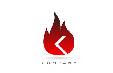 K red fire flames alphabet letter logo design. Creative icon template for business and company