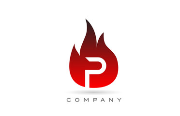 P red fire flames alphabet letter logo design. Creative icon template for business and company