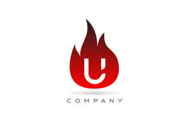 U red fire flames alphabet letter logo design. Creative icon template for business and company