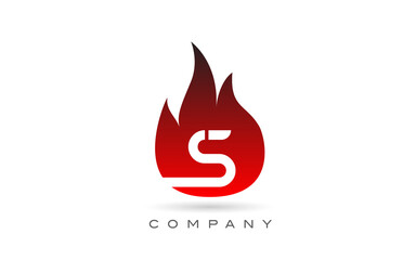 S red fire flames alphabet letter logo design. Creative icon template for business and company