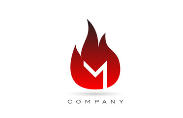 M red fire flames alphabet letter logo design. Creative icon template for business and company