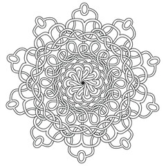 Coloring book mandala with lace pattern. Hand drawn black and white vector illustration.