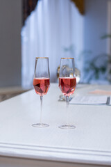 wedding glasses on the table with wine