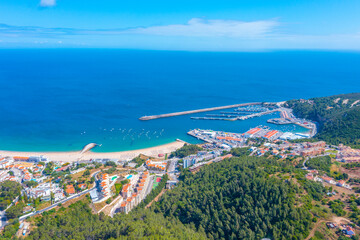 Aerial view of Portuguese coastal town Sesimbra