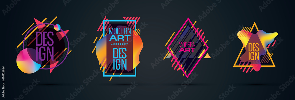 Poster retro line minimalistic hipster colored frame design. vector line gradient halftone. frame for text 