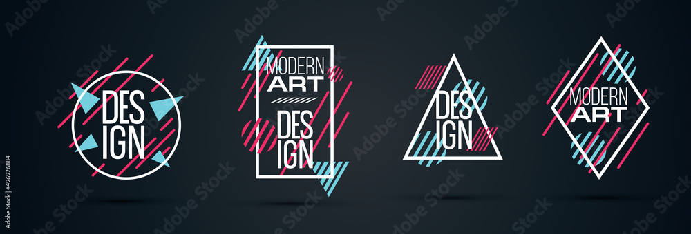 Poster minimalistic hipster colored frame design. vector line gradient halftone. frame for text modern art 