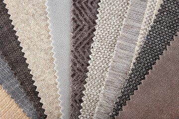 closeup of fabric swatches choice for interior design