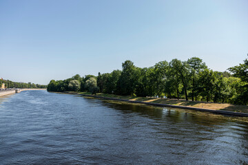 View of the Bolshaya Nevka River in St. Petersburg in Central Park of Culture and Rest