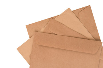 Set of brown kraft paper envelopes with clipping path of different types isolated on white...