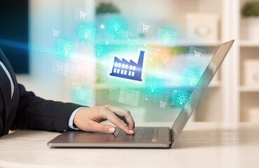 Businessman working on laptop with new business