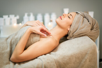 Woman relaxing in beauty salon