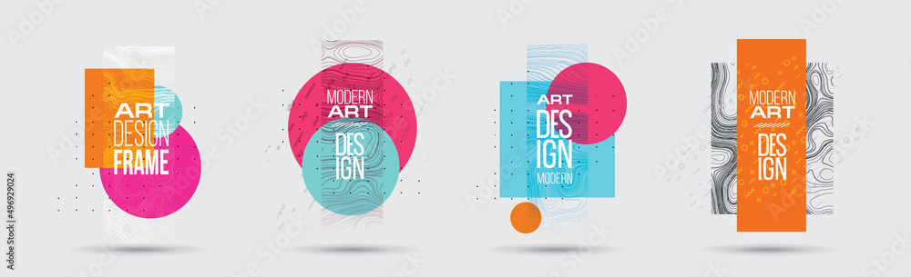 Poster minimalistic hipster colored frame design. vector line gradient halftone. frame for text modern art 