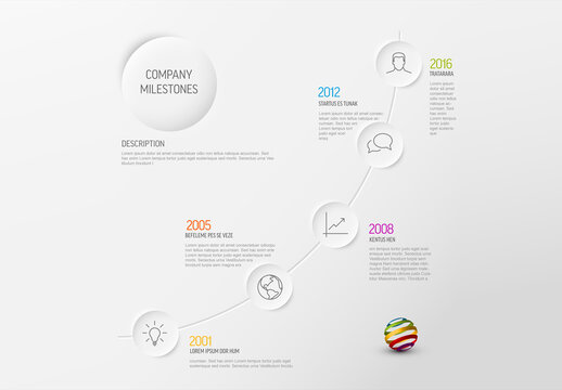 Infographic Diagonal Timeline Layout with Relief Circle Icons