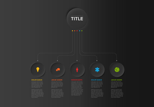 Simple Dark Infographic with Big Center Circle and Six Small Icon Elements
