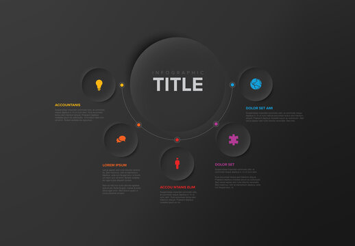 Simple Dark Infographic with Big Center Circle and Five Small Icon Elements
