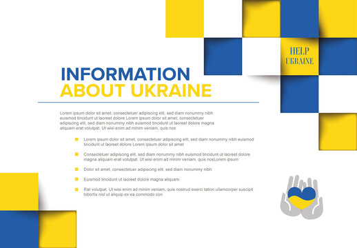 Support Ukraine Flyer Poster Leaflet Layout with Blue and Yellow Squares