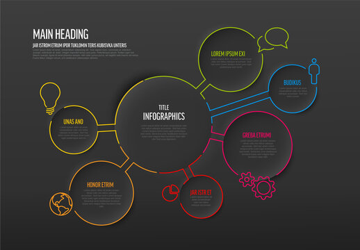 Infographic Dark Circle with Circle Elements with Thin Line Borders
