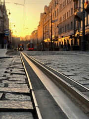 Fototapeta premium Street sunset in Krakow