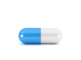 Blue pill capsule isolated on white background, 3d rendering