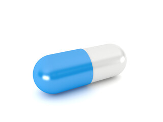 Blue pill capsule isolated on white background, 3d rendering