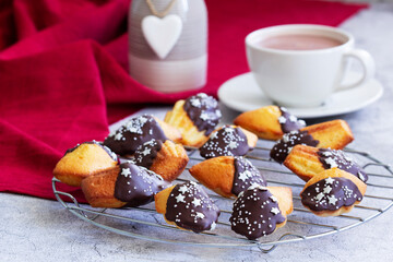 Traditional French Madeleine served with coffee, Valentine's Day.