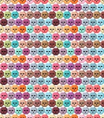 Face circle indifferent, sweet color seamless pattern pixel art. Vector illustration.