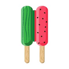 Watermelon Ice Cream Stick. Vector illustration.