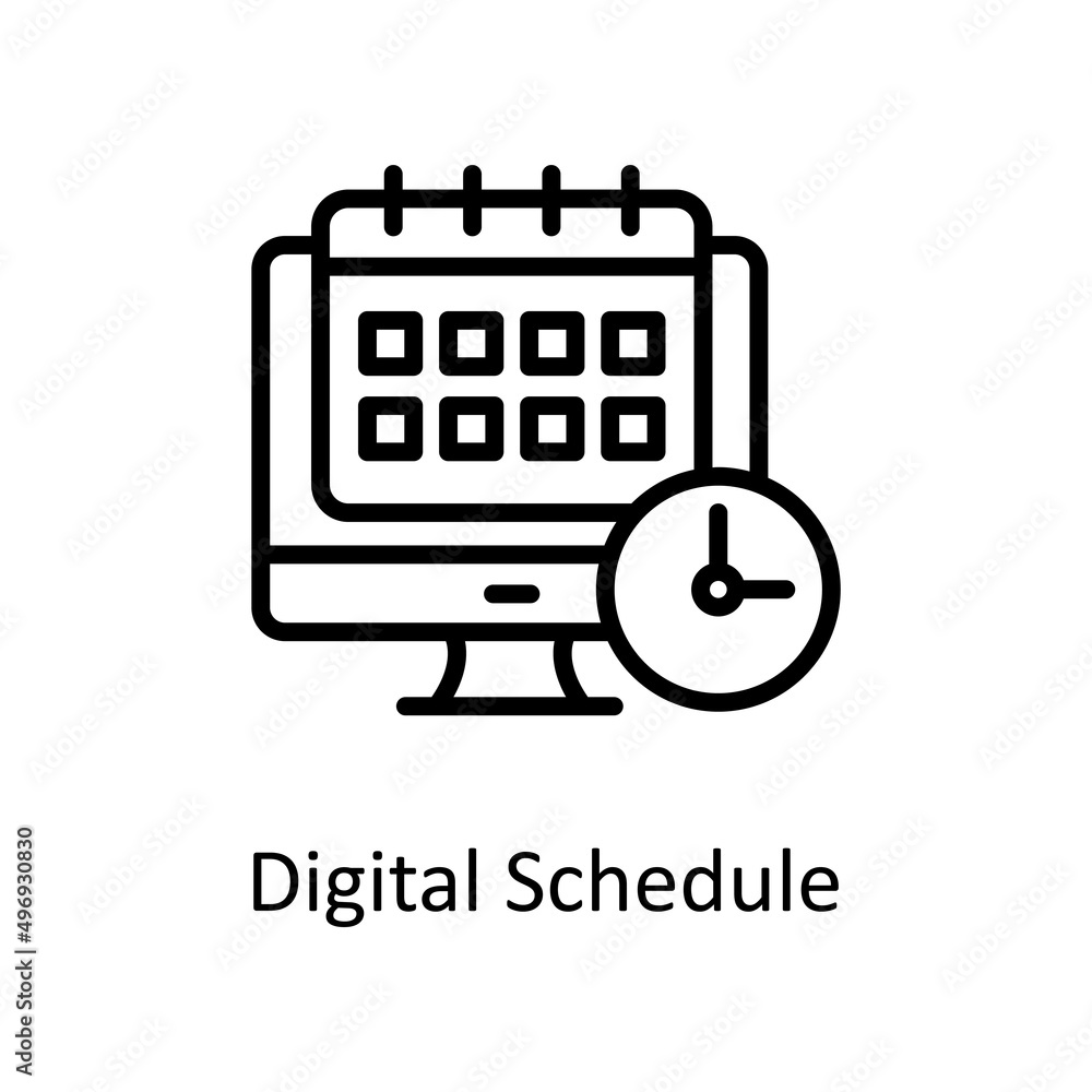 Poster digital schedule vector outline icon design illustration. educational technology symbol on white bac