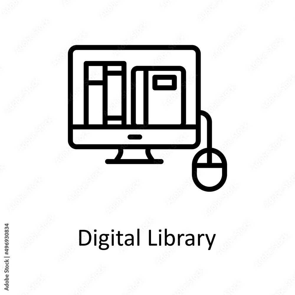 Aufkleber digital library vector outline icon design illustration. educational technology symbol on white back