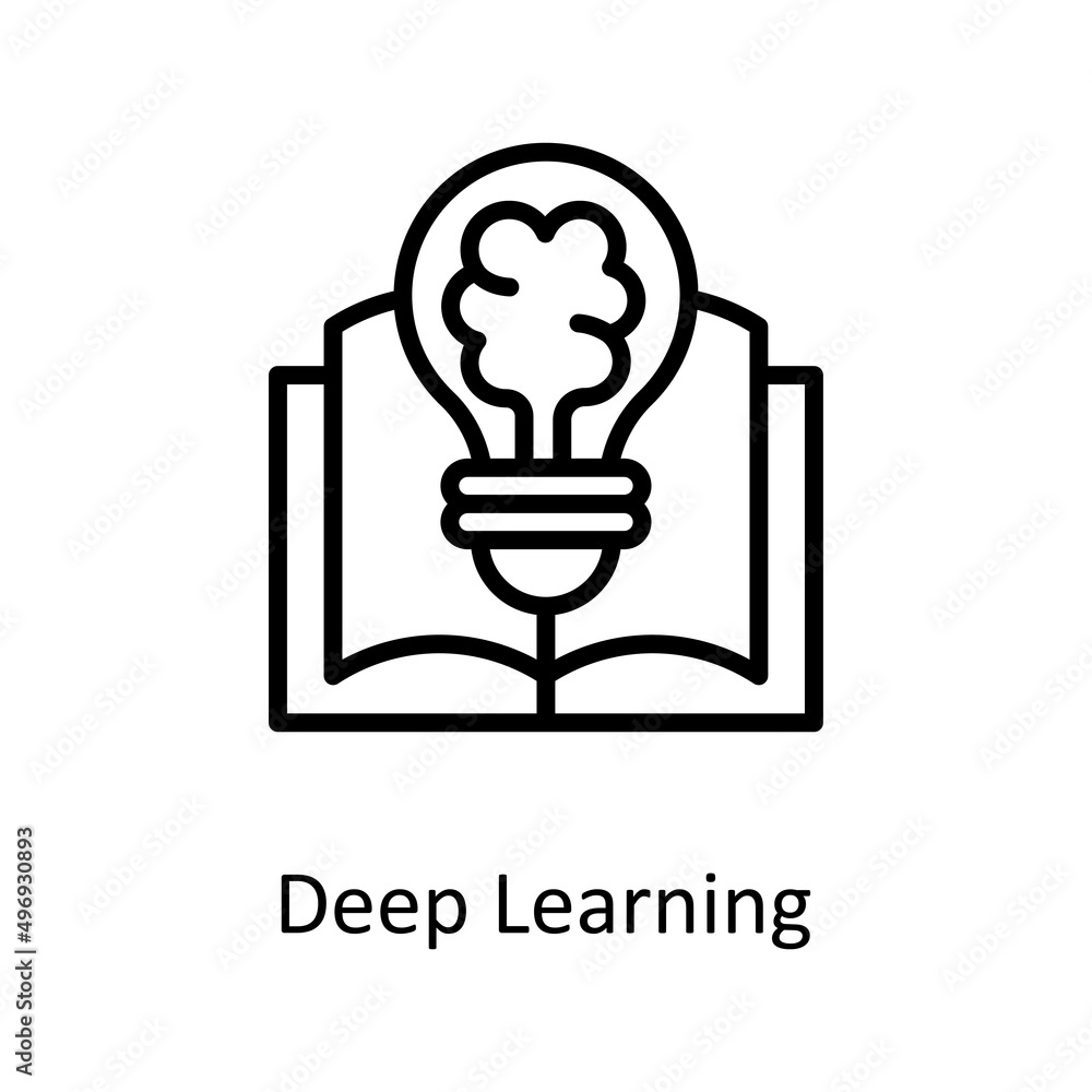 Poster deep learning vector outline icon design illustration. educational technology symbol on white backgr