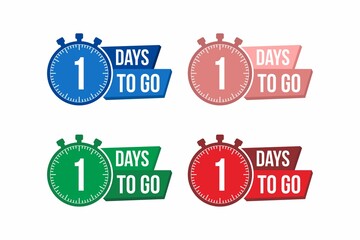 1 Day to go. Countdown timer. Clock icon. Time icon. Count time sale. Vector stock illustration.