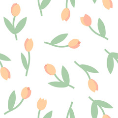 Pastel tulips seamless pattern, springtime background