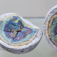 pyrite iridescent round shape. Beautiful mineral, background, texture. Soft focus, selective focus