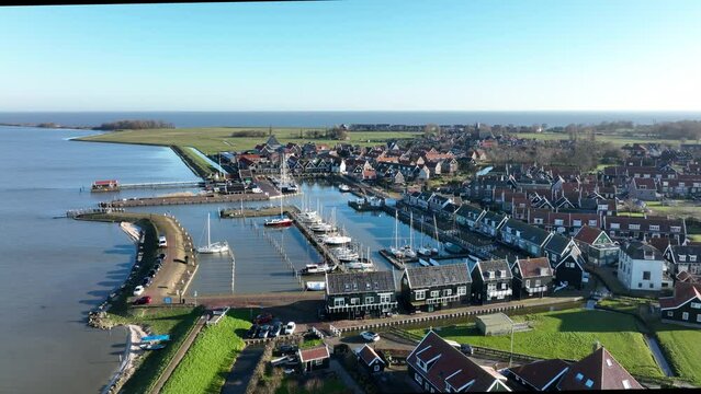 Typical dutch touristic attraction old historic picturesque fishing village on the penisula of Marken, The Netherlands. Europe near Amsterdam and Volendam in Waterland. Holland.