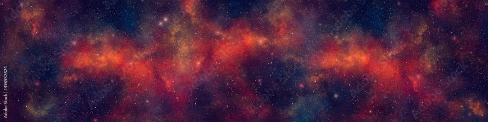 Wall mural nebula and stars in night sky web banner. space background.