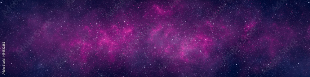 Wall mural nebula and stars in night sky web banner. space background.
