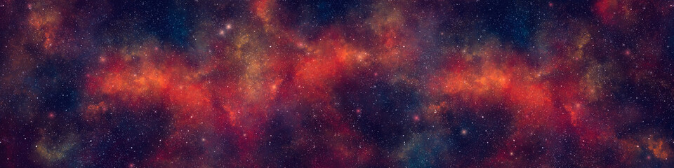 Nebula and stars in night sky web banner. Space background.
