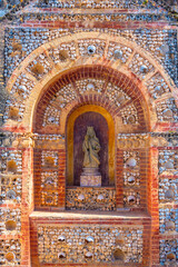 Altar decorated with skulls inside of the cathedral of Faro
