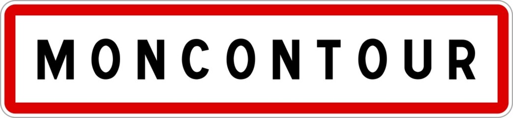 Fototapeta na wymiar Panneau entrée ville agglomération Moncontour / Town entrance sign Moncontour