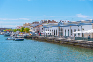 Houses on riverside of Gilao river in Tavira, Portugal