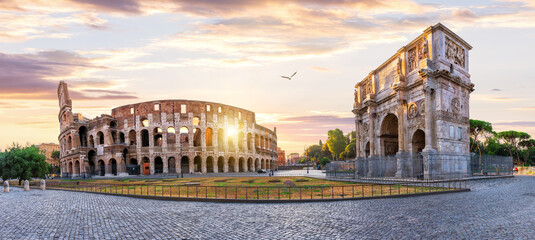 The Arch of Constantine near the Coliseum at sunrise, Rome, Italy