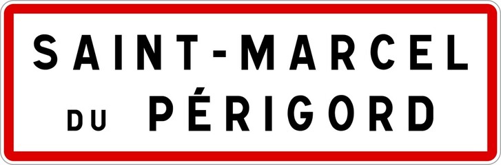 Panneau entrée ville agglomération Saint-Marcel-du-Périgord / Town entrance sign Saint-Marcel-du-Périgord