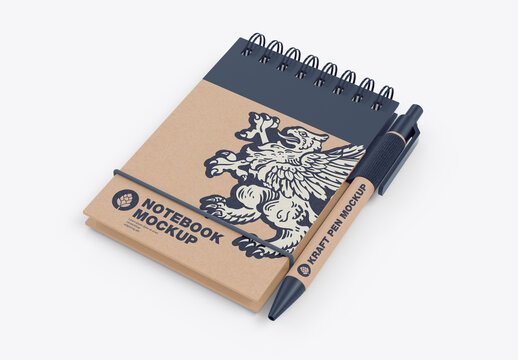 Kraft Notebook with Ring and Pen Mockup