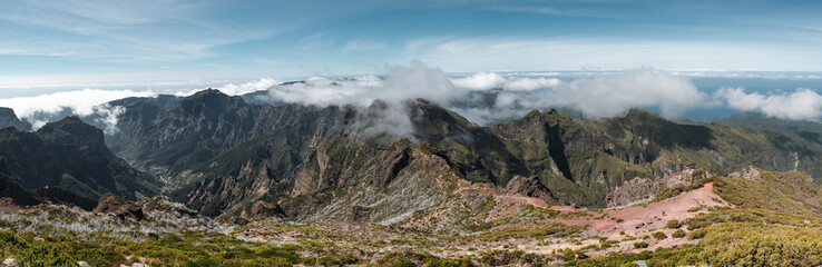 Panorama of the mountains, Madeira island, Portugal, Pico de Arieiro - pico de Ruivo trail.