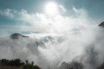 Panorama of the mountains, Madeira island, Portugal, Pico de Arieiro - pico de Ruivo trail.