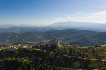 Rocca Calascio, Italy September 14, 2019: video of panorama Rocca Calascio in Abruzzo near L'Aquila  with tourists, L'Aquila, Italy