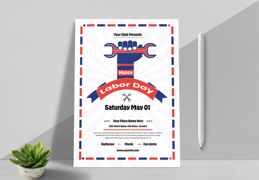 Labor Day Flyer Layout with Hand Holding Wrench